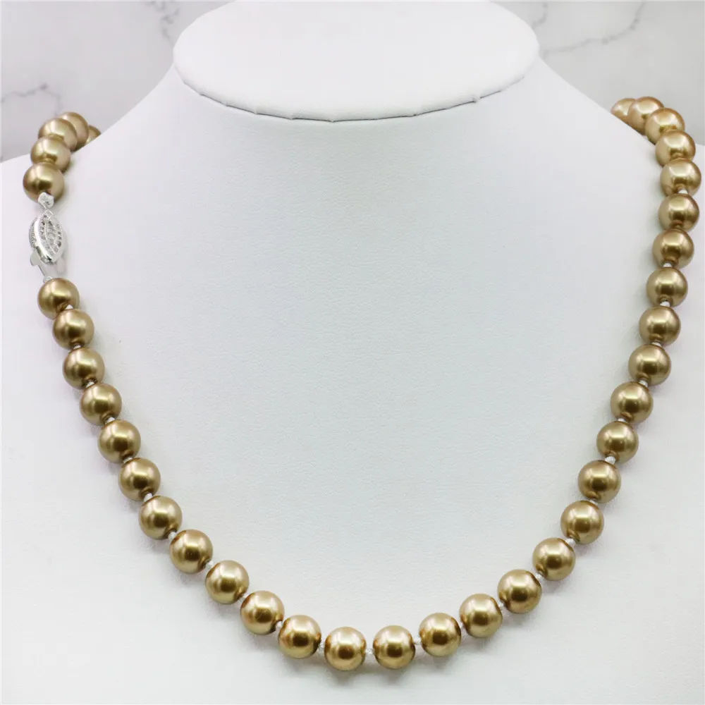 8 10 12 14mm Silvercolor Champagne South Sea Shell Pearl Necklace Pearl Jewelry Making Design Rope Chain Beads Girls Gifts
