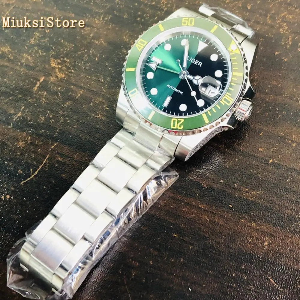 Bliger 40mm sapphire glass black green dial GMT date window Rotate ceramic bezel automatic mens top business watch