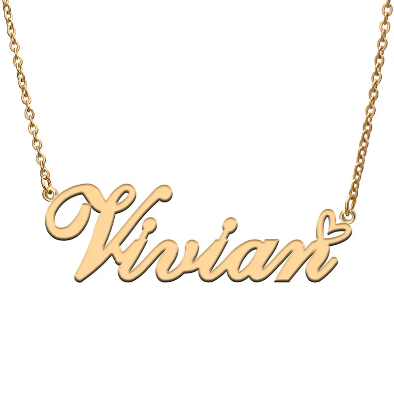 

Vivian Heart Name Necklace Personalized Gold Plated Stainless Steel Collar for Women Girls Friends Birthday Wedding Gift