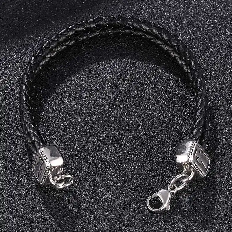 Vera doppia catena in pelle intrecciata nera uomo donna Hot Surfer bracciale Bangle coppie gioielli regalo BB1090