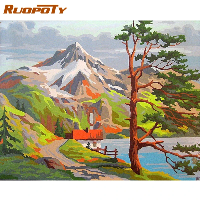 RUOPOTY 60x75cm Frame Painting By Number For Adults Modern Mountain Picture By Numbers Acrylic Paint On Canvas Home Decors Art