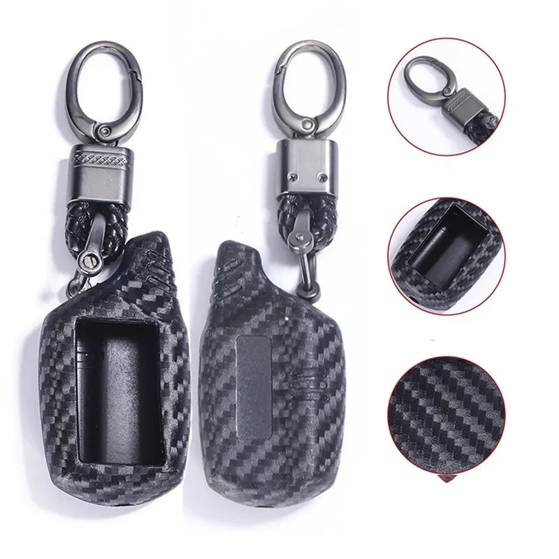 Carbon Fiber Silicone Key Cover For StarLine B9 V7 A61 A91 Starlionr Two Way Car Alarm Remote Control LCD Transmitter Case