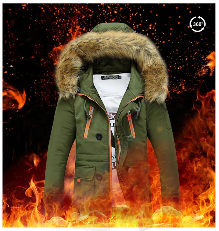 Men Thicken Winter Jacket Faux Fur Collar Long Thick Parkas Male Outwear Hooded Windbreaker Outdoor -30 Degree Snow Coats