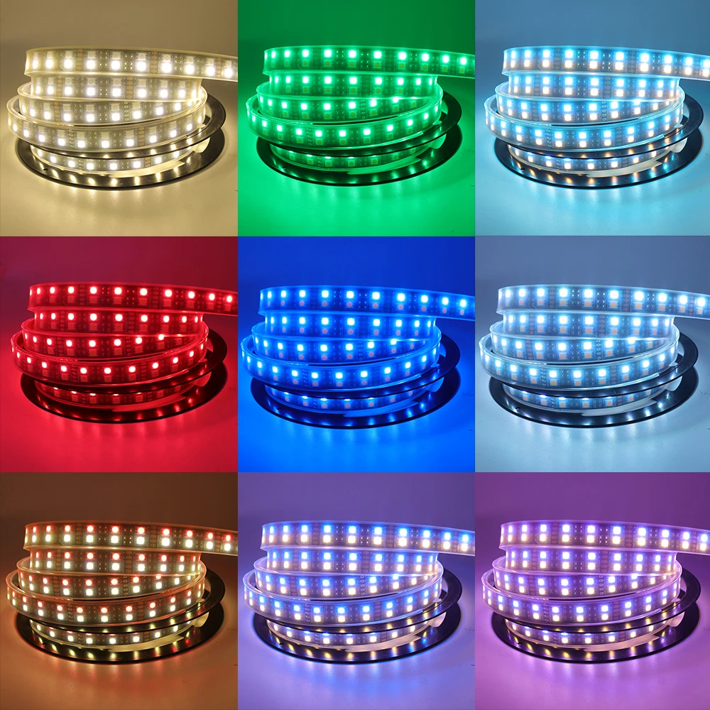 DC12V 24V 5050 listwy RGB LED lampa czarna PCB 120 leds/m IP67 wodoodporna dwurzędowa RGBW RGBWW elastyczna taśma LED listwa oświetleniowa 5m