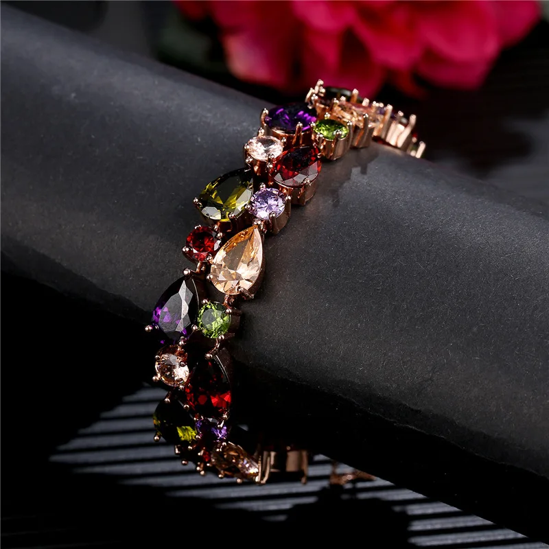 HUAMI Rose Gold Bracelet for Women Bangle Fine Jewelry Charms Colorful Shine Zircon Ins Hot Sale Luxury Bracelet Pulseras Mujer