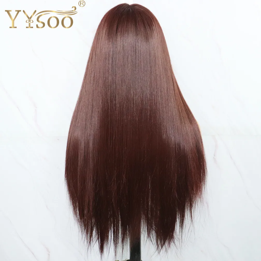 YYsoo #33 Color Long Futura Silky Straight Japan Heat Resistant Fiber Glueless T Part Wig Synthetic Lace Front Wigs for Women