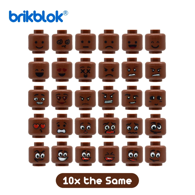 10 Pieces Lot Bricks Head Heads Face Dark Skin for Custom Figures MOC Building Blocks Toys Construction Toy for Children