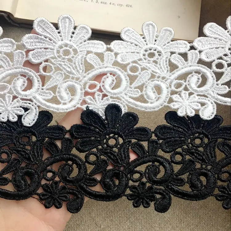 5.5CM Luxury Delicate White Black Hollow Lace Embroidery Water Soluble Ribbon Trim Garment Dress Curtains DIY Sewing Accessories