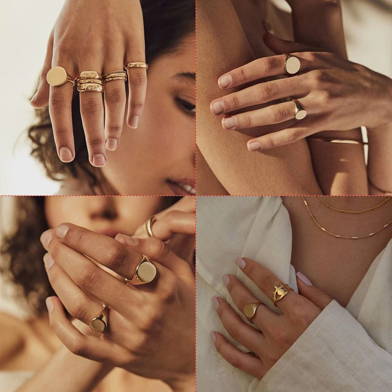 Anillo de sello personalizado para mujer, sello de letra inicial superior redonda gruesa, regalo de joyería de moda Punk Candid de acero inoxidable