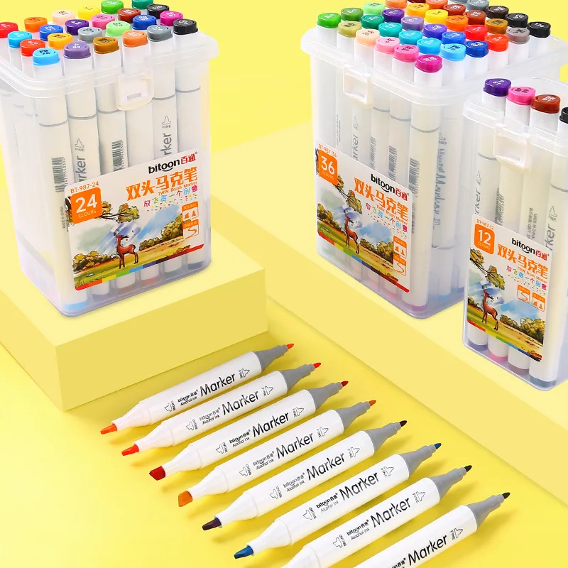 Marker Pencil 12/24/36/48/60 Color Student's Double Head Color Oil Pen Marker Set Marker Pen Children's Art Hand Painting