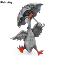 Wuli&baby Enamel Cute Umbrella Duck Dancing Animal Brooch Pin Gift For Kid And Women