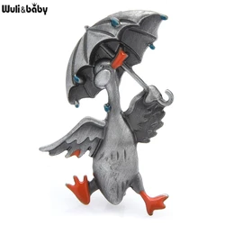 Wuli&baby Enamel Cute Umbrella Duck Dancing Animal Brooch Pin Gift For Kid And Women