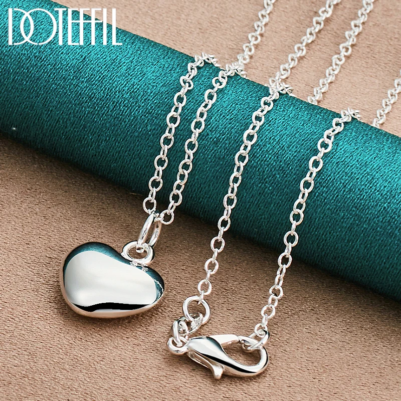 DOTEFFIL 925 Sterling Silver Solid Small Heart Pendant Necklace 16-30 Inch Snake Chain For Women Wedding Charm Engagemen Jewelry