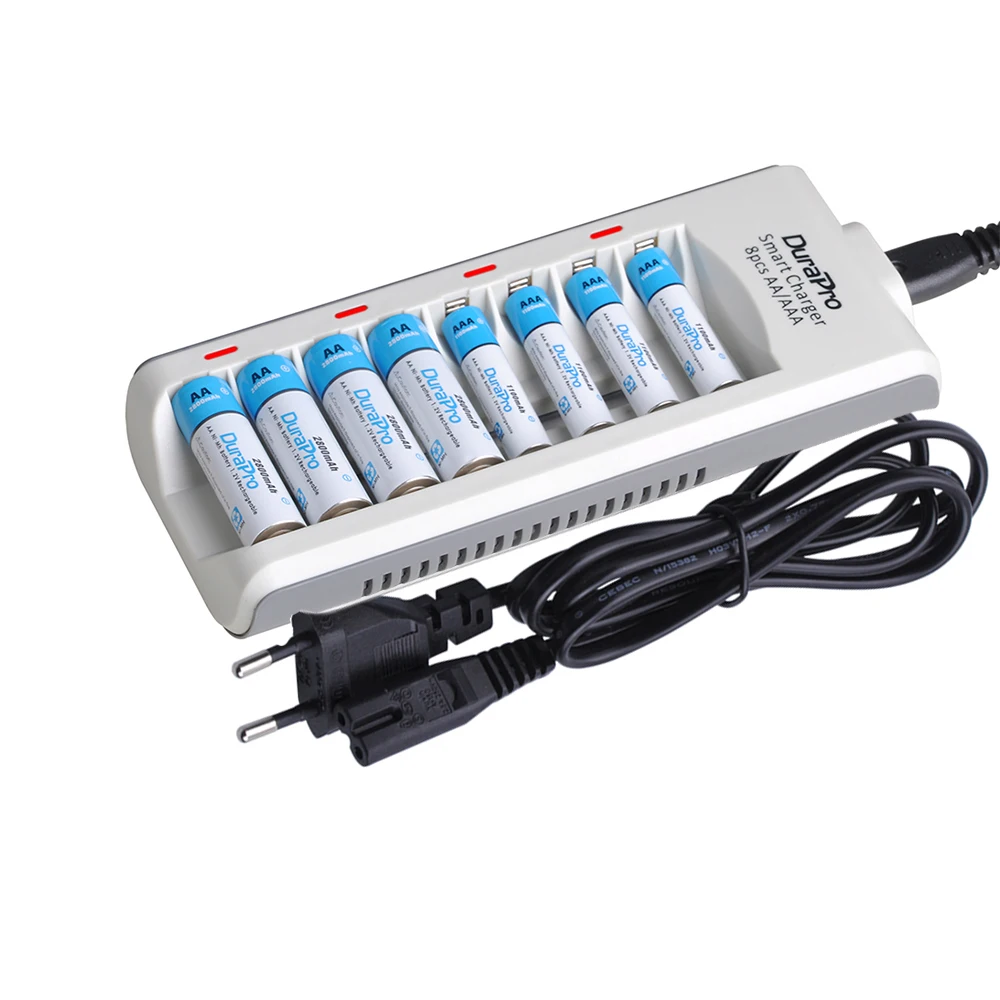 

DuraPro 2800mAH AA Ni-Mh Battery Bateria + 1100mAH AAA battery +8 Slots Charger for Toy car,Remote control Speaker Machine