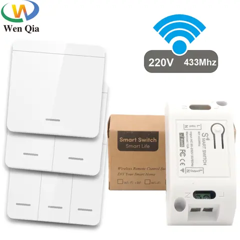 433Mhz 스마트 라이트 스위치 LED 푸시 버튼 스위치 범용 무선 원격 제어 AC90 ~ 250V 10A 램프 용 1CH 릴레이 컨트롤러