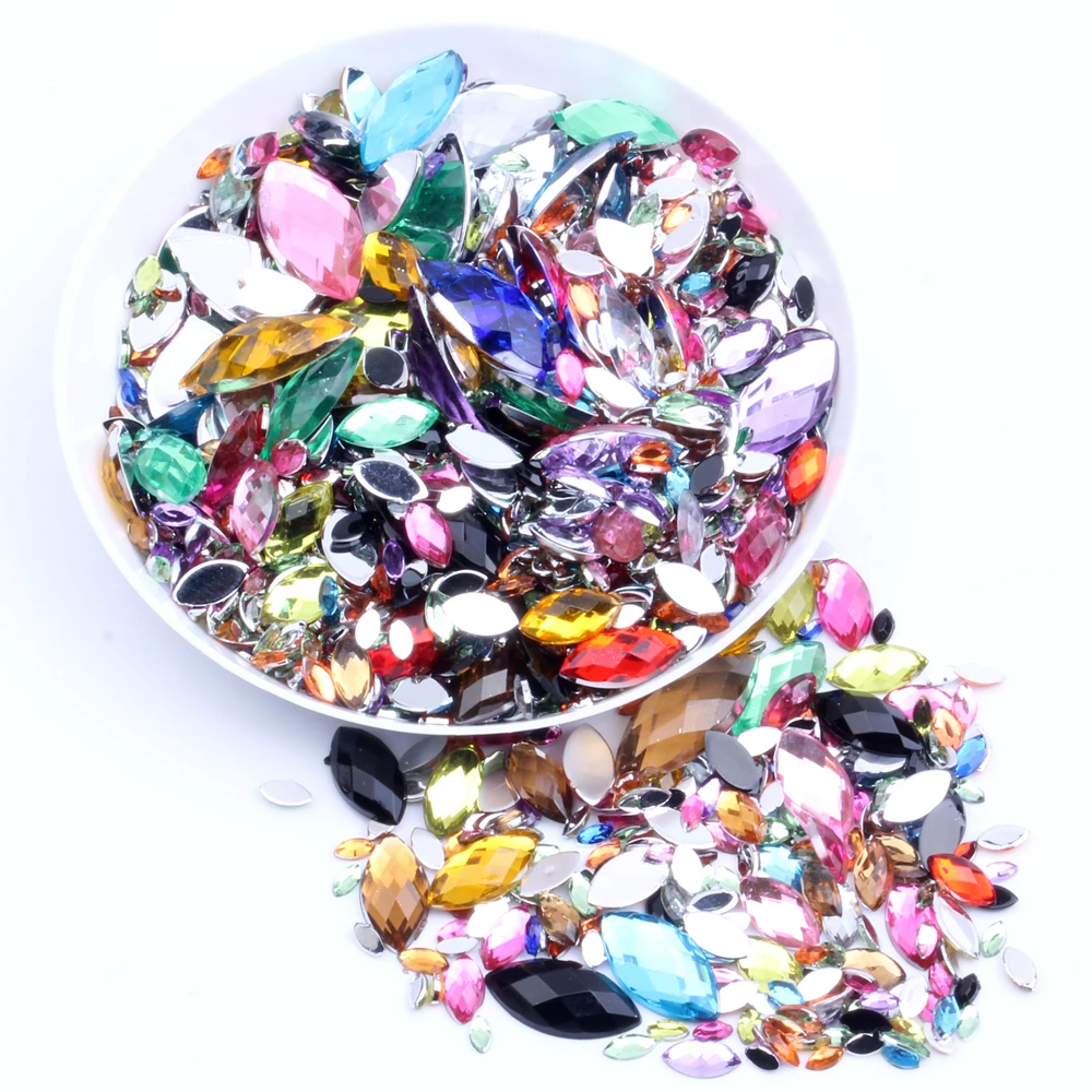 

Facets Acrylic Rhinestone Strass 6x12mm 5000pcs DIY Rhinestones Normal Colors Marquise Earth Nail Art Decorations