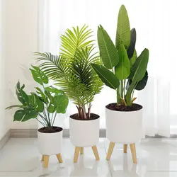 Floor-standing Round Flower Pot Feet Herbs Self Watering Drainage System Bonsai For Plants With Wooden Legs Nursery Modern