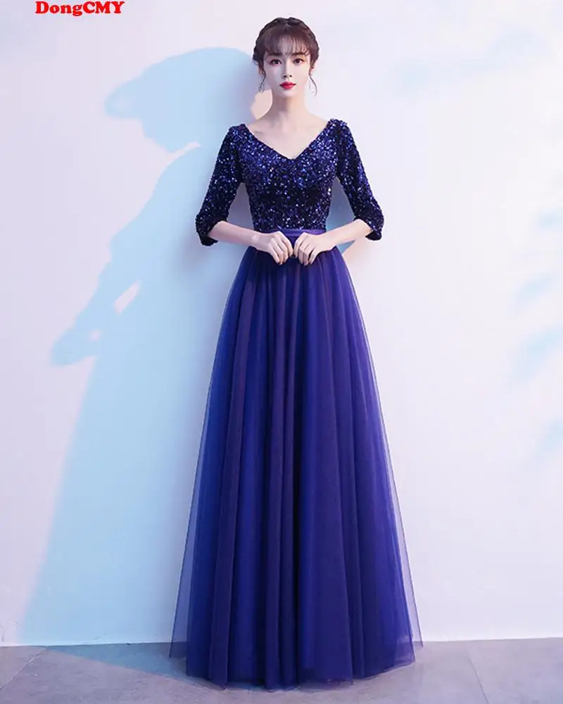 

NEW LONG LACE BEADING V-NECK EVENING DRESS DONGCMY ROBE DE SOIREE 2025 TULLE PLUS SIZE SEQUINED PROM VESTIDO DE FESTA