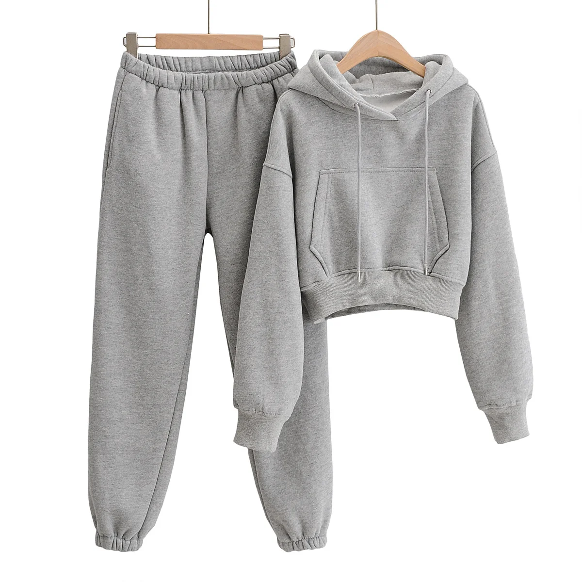 Women Solid Two Piece Jogger Pant Sets Fleece Tracksuit Autumn Winter Warm Sweatpants Hoodies Sweatshirts Sporting Suit Outfits