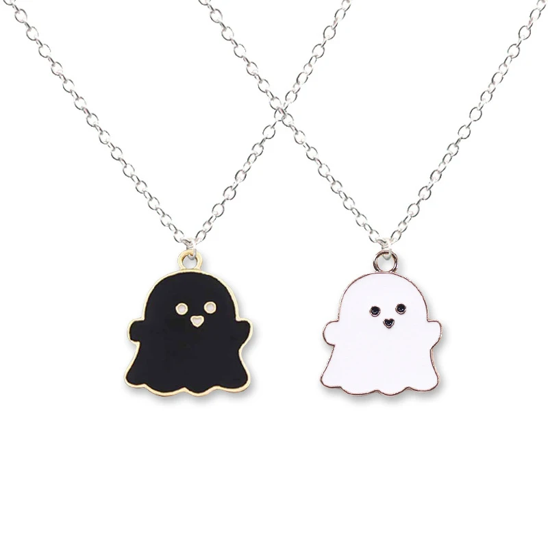 Lovely Ghost Pendant Necklaces For Women Men  Black And White Best Friend Cute Ghost Pendant Couple Necklace Fashion Jewelry
