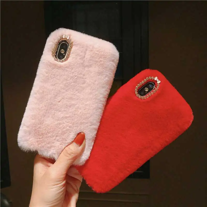 Luxury Fluffy Furry Plush Fur Phone Case for iPhone 13 12 11 Pro Max XR XS Max X 6 6s 7 8 Plus Silicone Covers for Women gift