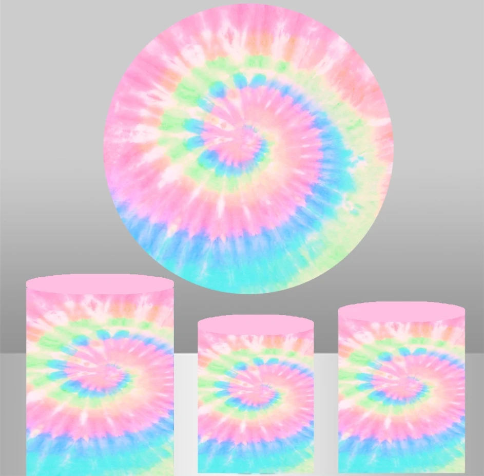 

Tie dye Round Circle Photography Backgrounds light link girl 1st Birthday Party Backdrops column cylinder covers Y-666