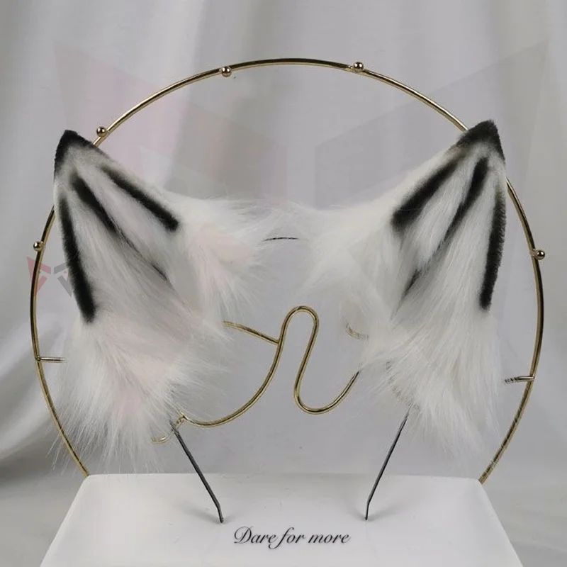 Mới Trắng Đen Sói Wolf Cáo Tai Tóc Vòng Hairbands Mũ Đợi Đầu Đa Năng Đuôi Tay Làm Việc Cho Cô Gái Nữ Tự Làm