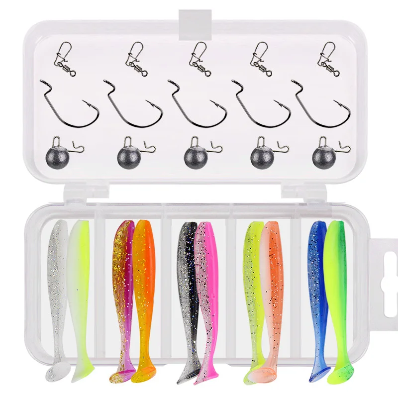 Kit señuelos pesca doble color – Cola en T, vinilo y plomo giratorio - imagen 3