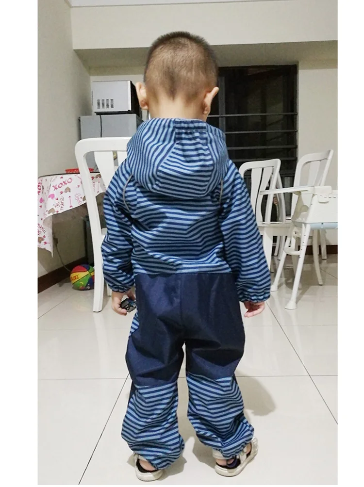 children/kids/boys softshell jumpsuit, windproof/waterproof romper, boys overalls, blue stripe, size 74 to 116