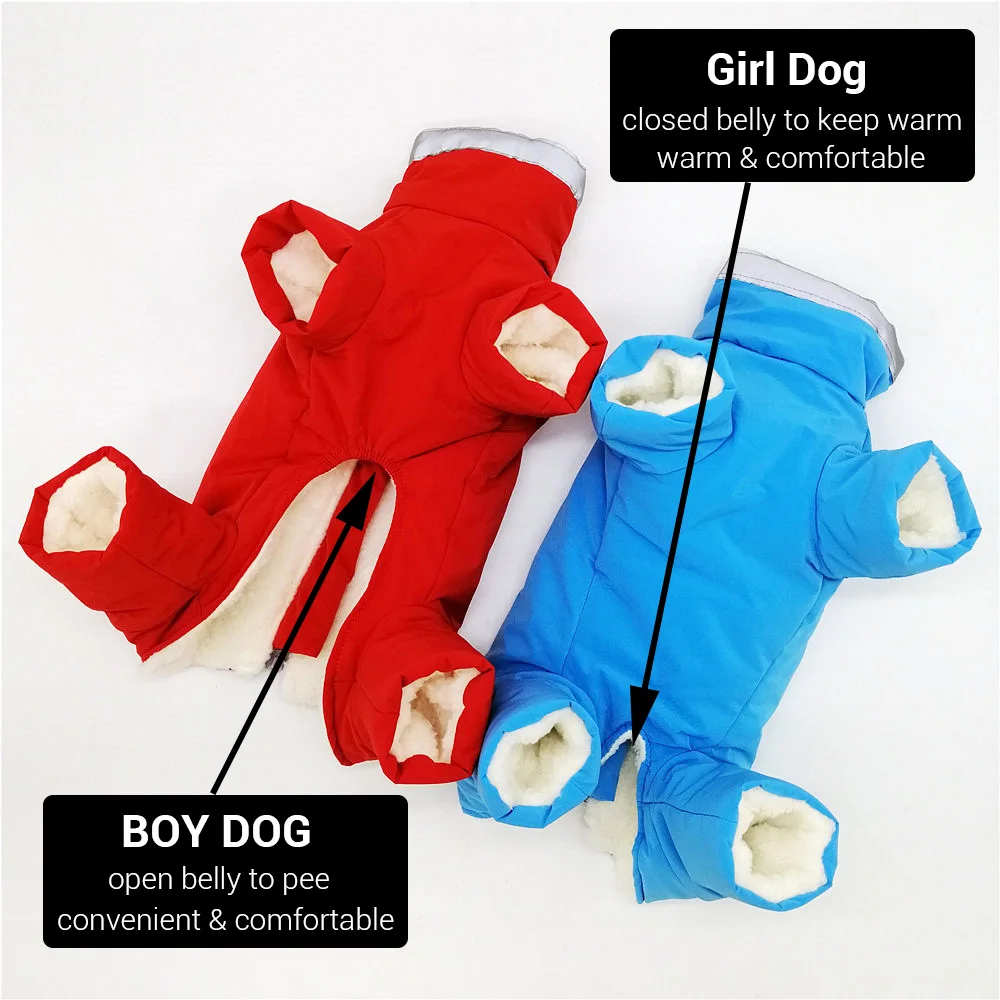 Boy/Girl Dog Overalls Winter Warm Waterproof Dog Down Jacket Reflective Jumpsuit for Small Dogs Zippered Pet Clothes Snowsuit