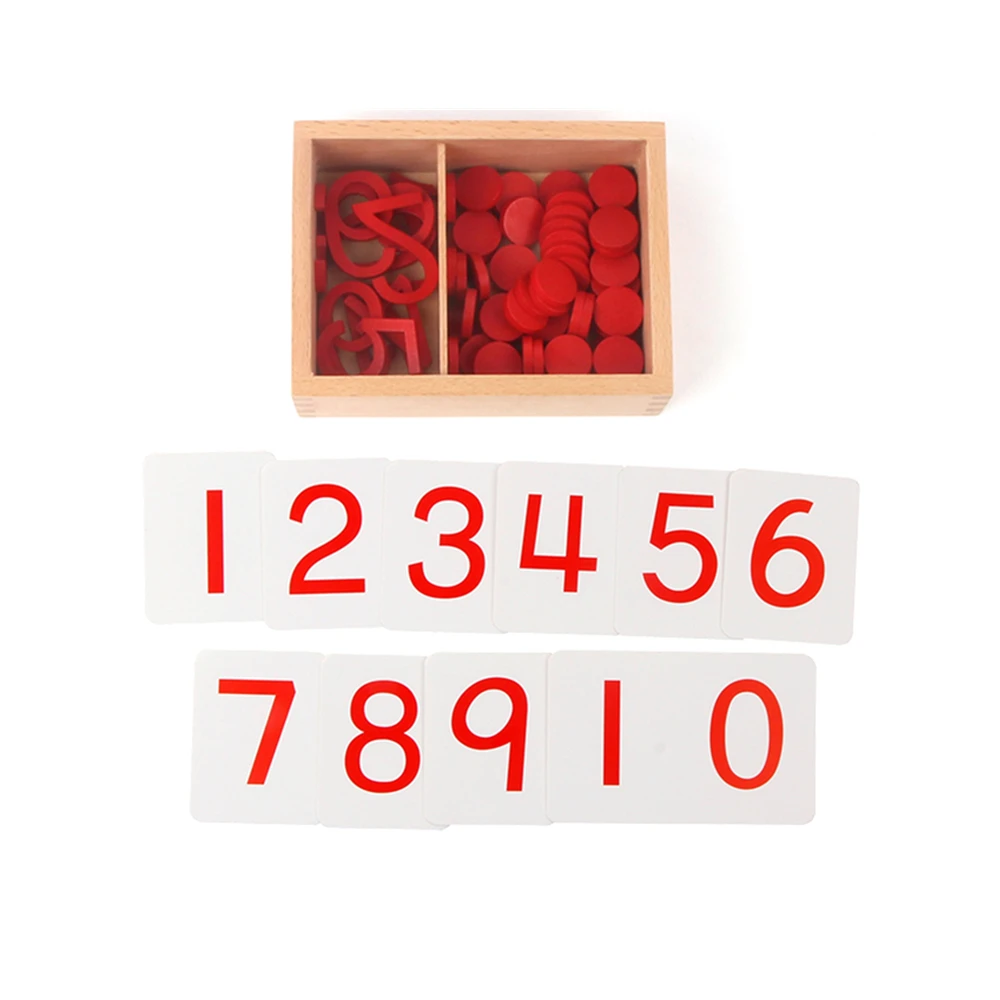 

Montessori Math Toy Numbers 1-10 Wood Counter/ Figures W/ Paper Cards Kids Learning Tools Early Childhood Education Game