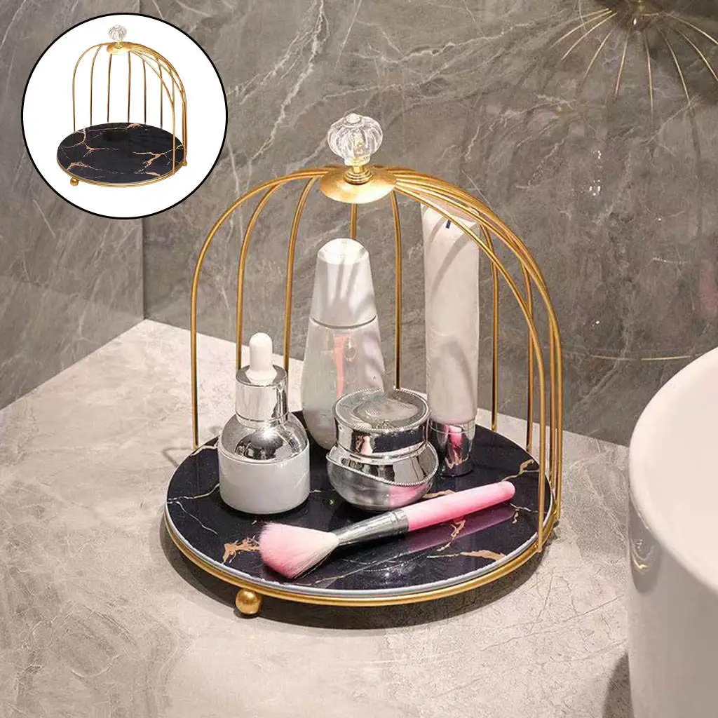 Metal Bird Cage Bathroom Countertop Organiser Vanity Tray Cosmetic & Makeup Storage Kitchen Rack Stand Shelf