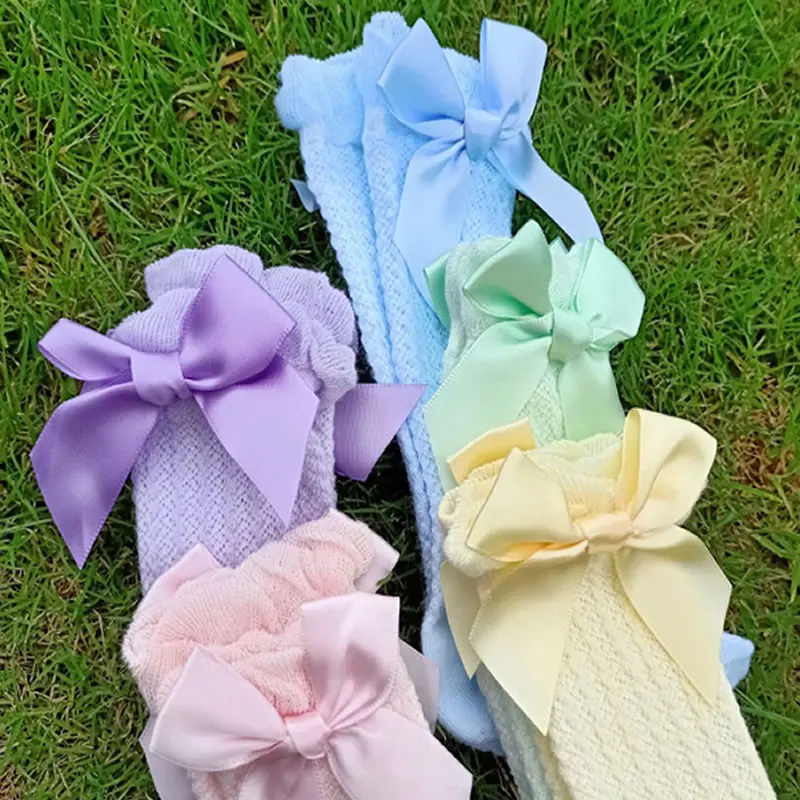 0-4T Newborn Baby Girl Bowknot Middle Tube Socks Bow Knee High Long Cotton Lace Baby Socks Comfortable Children Princess socks