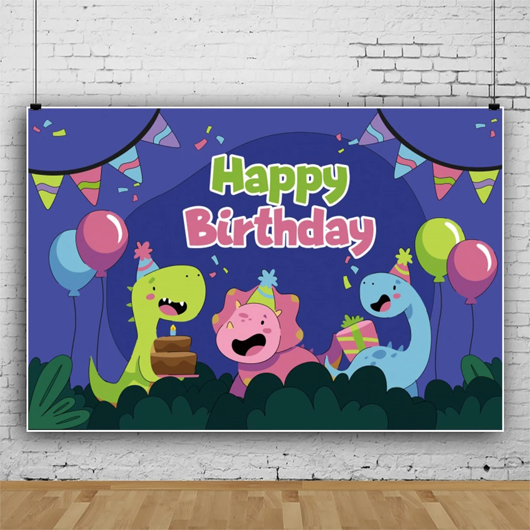 การ์ตูนไดโนเสาร์เด็กวันเกิดภาพพื้นหลังภาพเด็กทารกโปสเตอร์ที่กำหนดเองครอบครัวการถ่ายภาพฉากหลัง Photocall แบนเนอร์