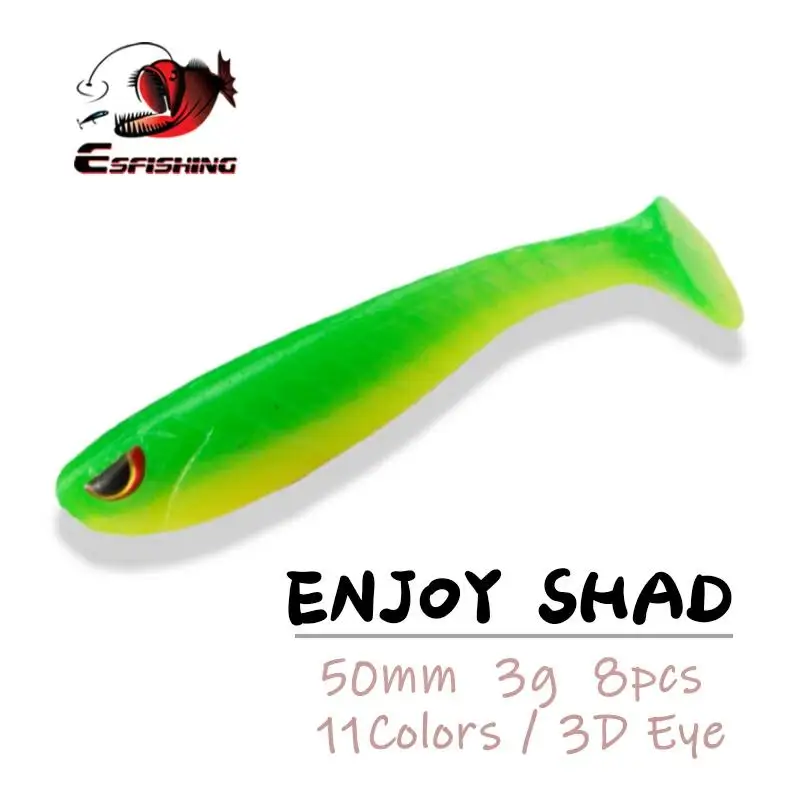 ESFISHING T Tail Soft Lure Shad Enjoy Shad 8pcs 50mm 3g Feeder Isca Artificial Crankbait Wobbler Fishing Bass