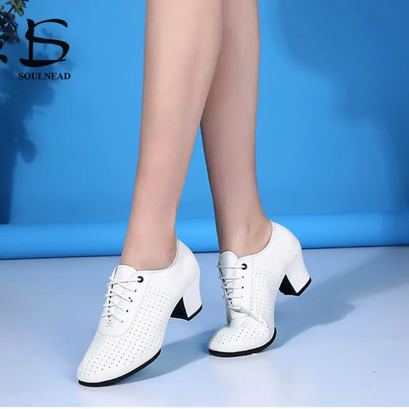 Women Latin Dance Shoes Salsa Ballroom Shoe Soft Sole Breath PU Woman\'s Practice Dancing Shoes Heel 5cm Ladies Dance Sneakers