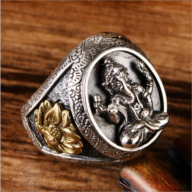 BOCAI NEW  real s925 pure silver jewelry Thai silver ring for men elephant trunk God of Wealth lotus men lucky rings - Image 2