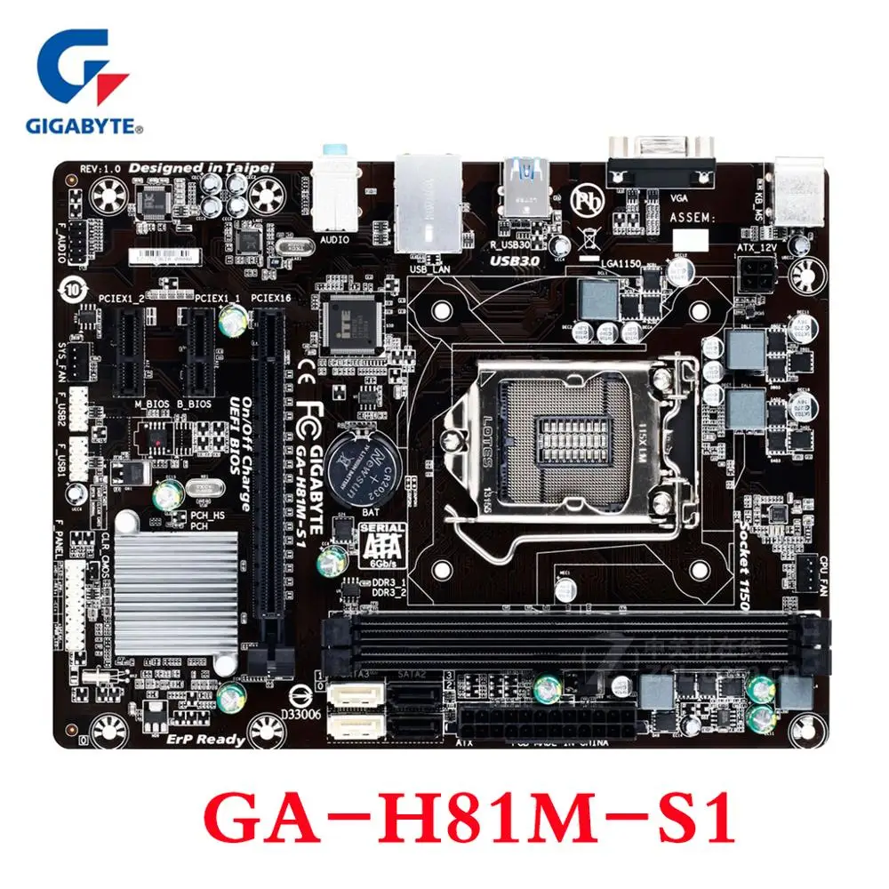 Gigabyte GA-H81M-S1 Motherboard H81 H81M 2x DDR3 16GB H81M-S1 LGA 1150 USB3.0 Desktop SATA III Micro ATX Original Mainboard Used