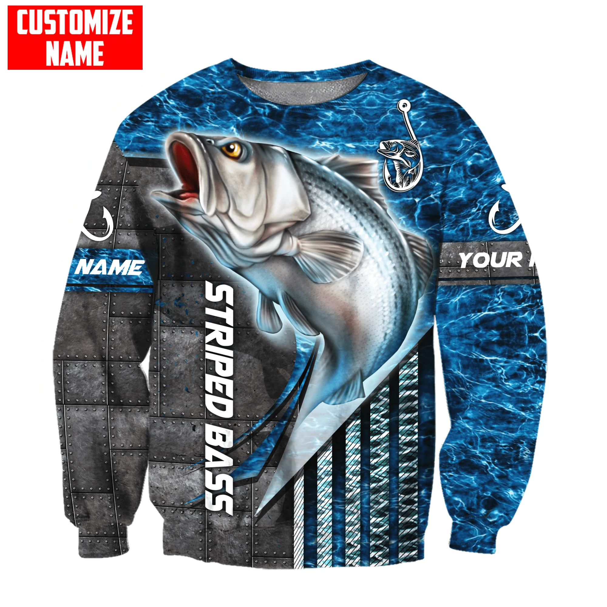 Custom Name Striped bass Fishing 3D All Over Printed Men's Hoodie & Sweatshirt Autumn Unisex Zip Hoodie Casual sportswear KJ838