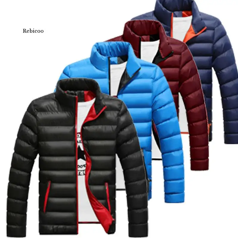 Quente masculino fino ajuste de algodão acolchoado grosso inverno quente gola luz outerwear jaqueta casaco casual roupas casacos