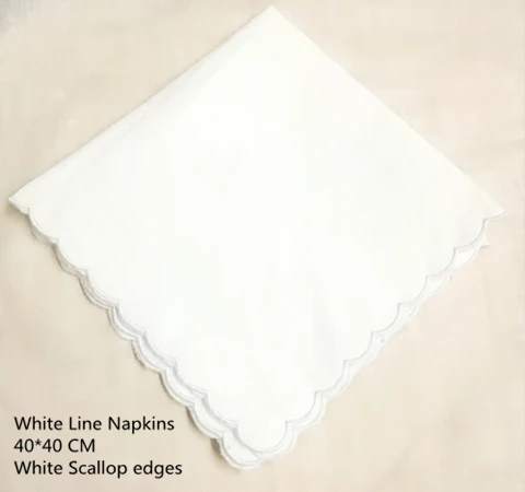 Set of 12 Fashion white Linen Dinner Napkins/Table Napkins with Scalloped Edges Tea Napkins 40*40 CM