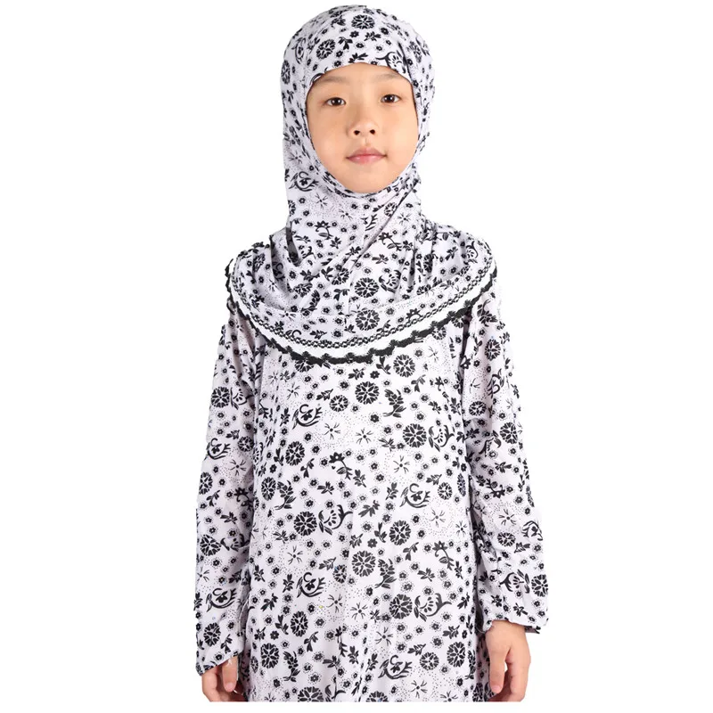 Ramadan Arab Girls Muslim Hijab Hooded Abaya for Kids Dubai Girl Dress Turkish Jilbab Long Islamic Dresses Burka Tunique Kaftan