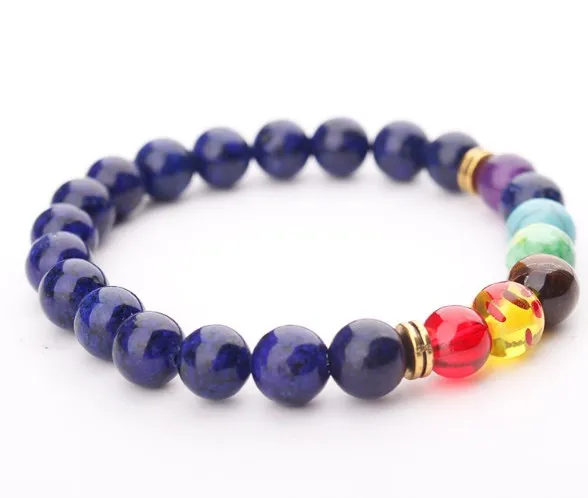 8mm lapis lazuli multicolor Agate Chakra Healing Reiki Buddha Yoga Bracelet elastic adjustable Volcanic Stone Bangles wv42