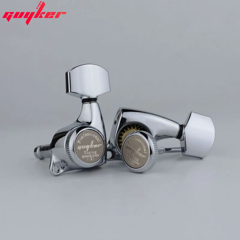 GUYKER Chrome Guitar Locking Tuners Machine Heads Tuners 3R3L Gear ratio 1:21 Lock Tuning Pegs for LP SG Electric Guitars Silver