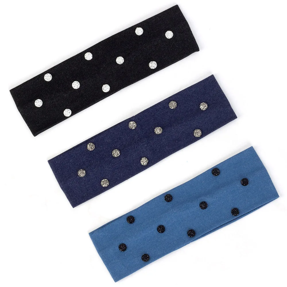 Women Elastic Denim Headband Hairband Rhinestones Shine Stones Accessories Head bands For Female Turban Fashion Flat Hair Bands