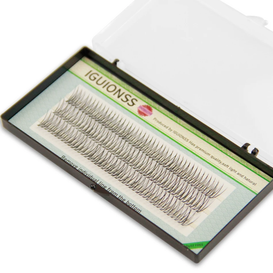 NEW IGUIONSS 3 rows 129 bundles Self-Grafting Natural Fan Eyelashes High Quality Dovetail fly Eyelash Extension  C Curl