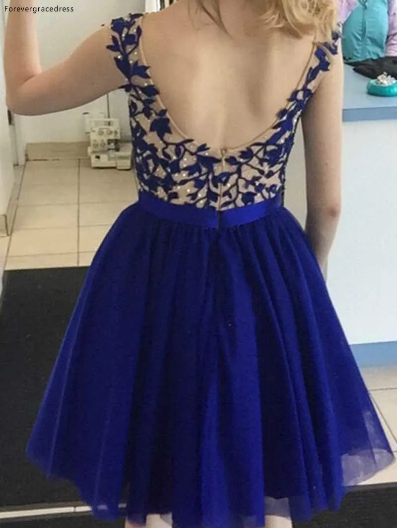 Goedkope Korte Royal Blue Kapmouwtjes Prom Dress Fashion Knielengte Vakantie Club Wear Homecoming Party Dress Plus Size Custom gemaakt