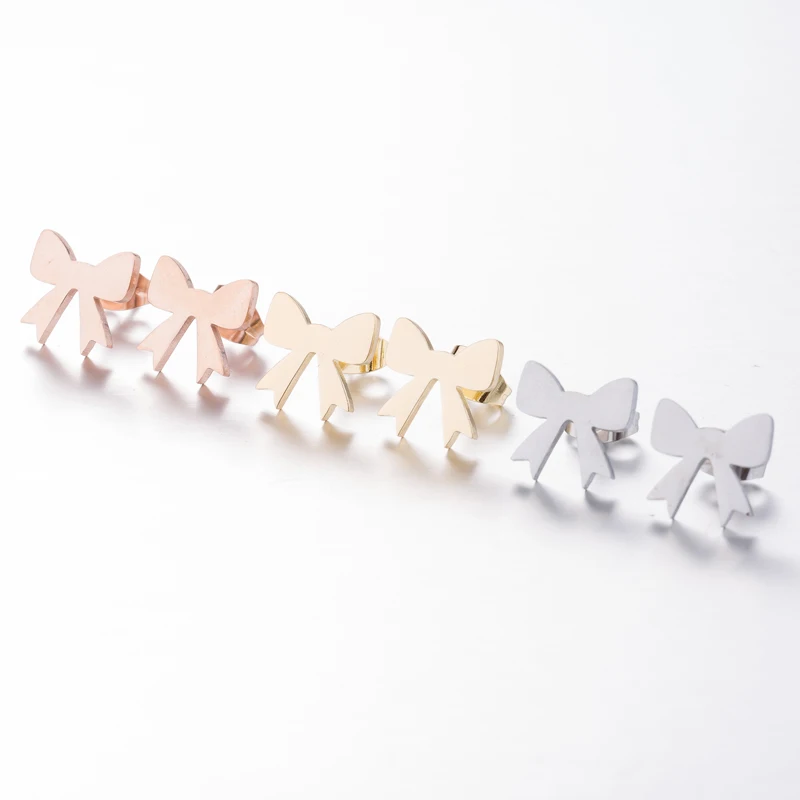 Hot Sale Stainless Steel Bow Knot Earring Personality Bowknot Flower Stud Ear Bijoux Women Wedding Gift Party Everyday Jewelry