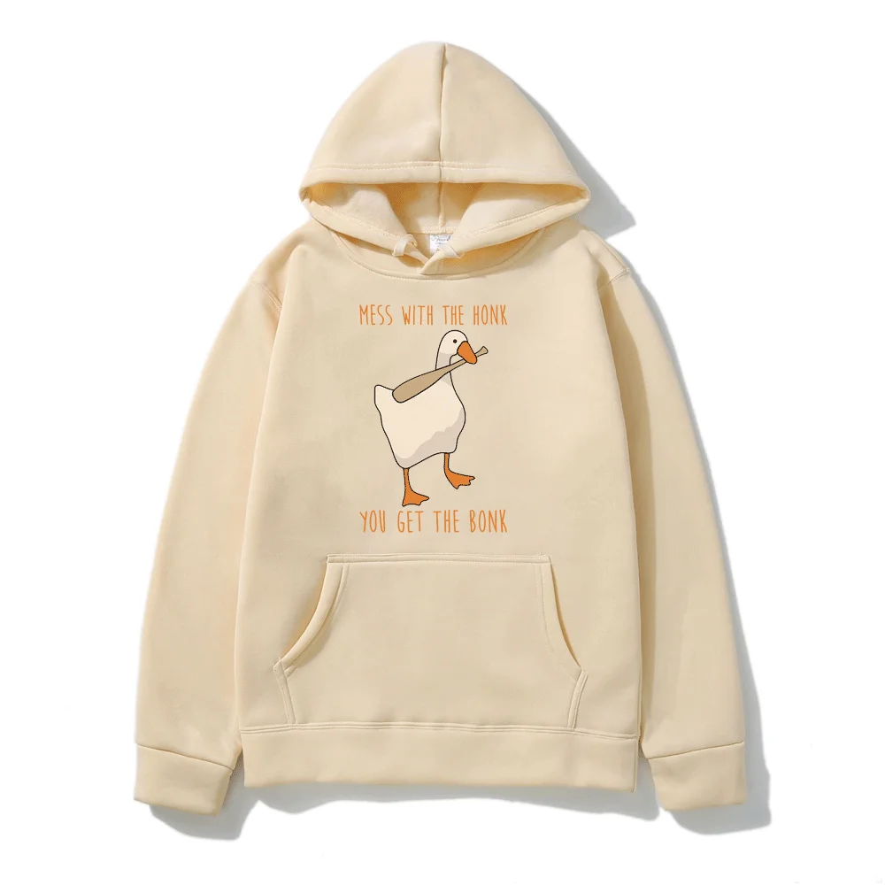 Mess with The Honk You Get The Bonk Hoodie Funny Cute Duck Print Hoodies Men Women Fall/winter Polar Fleece Hooded Sweatshirt