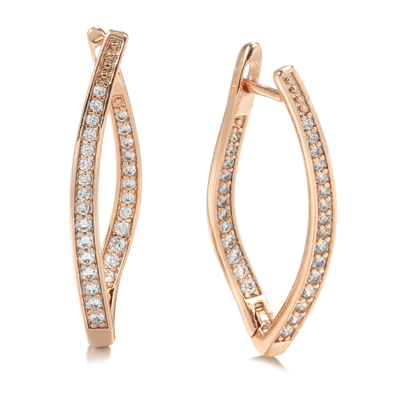 Kinel Hot Fashion Shiny Natural Zircon V Shape Drop Earrings for Women 585 Rose Gold Color Geometric Vintage Daily Fine Jewelry